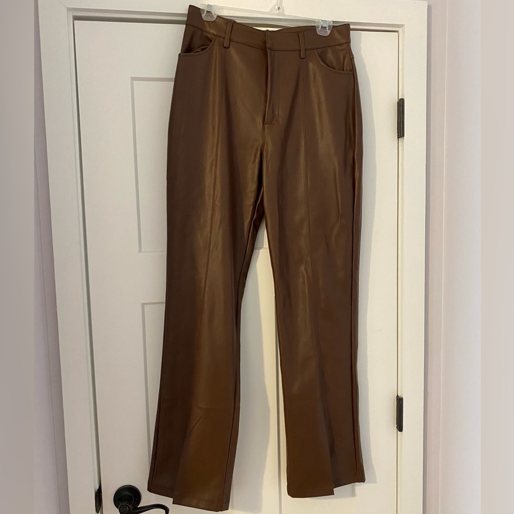 Faux leather brown slit leg pants NWT